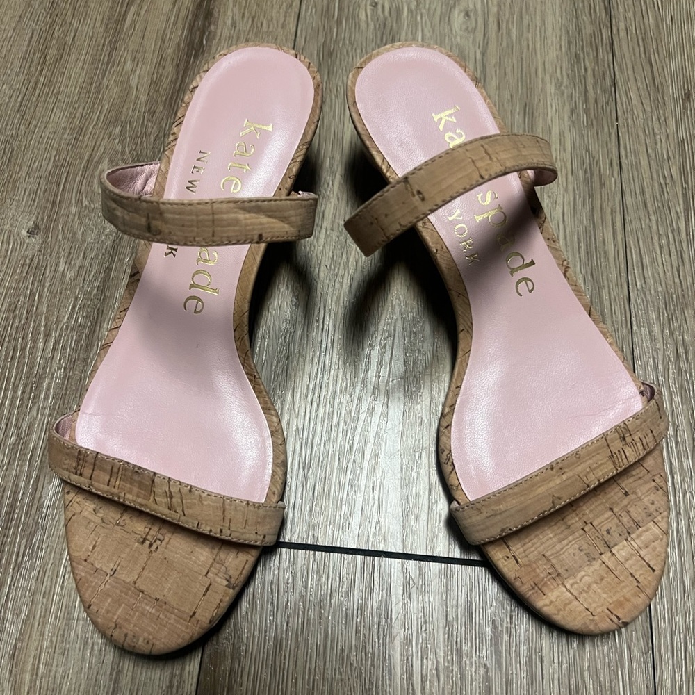 Kate Spade Tan and Pink Sandals with Cork Texture